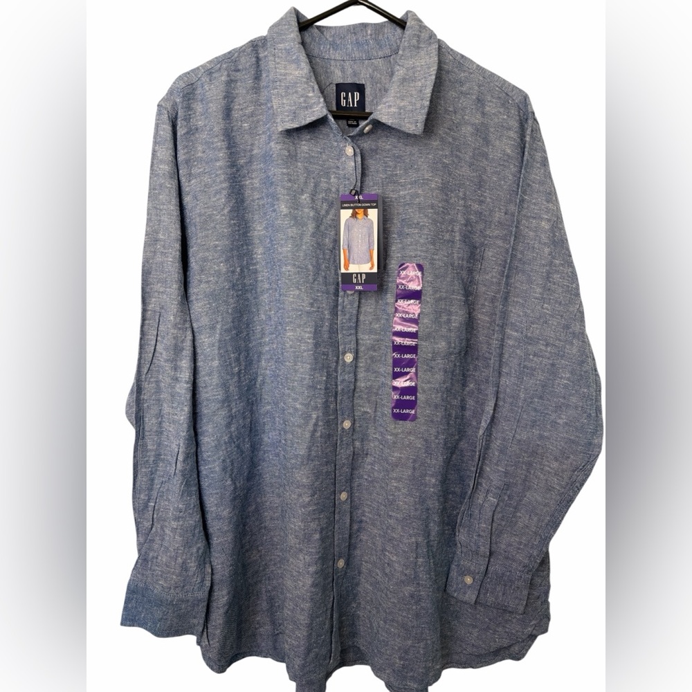GAP Heathered Blue Linen Button-Down Shirt NWT